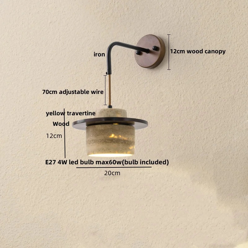 LumiTravert Wandlamp – LED Natuursteen & Hout Design met Trekschakelaar - wandlamp - zijaanzicht