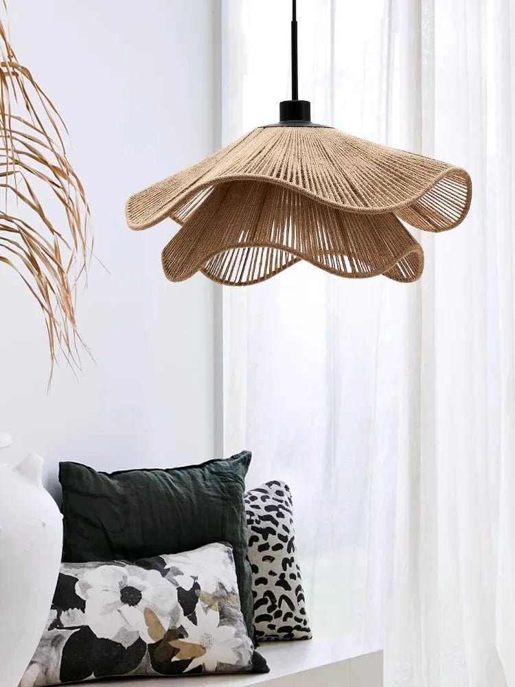 WabiRope Aura: Scandinavische Wabi Sabi Hennep Touw Hanglamp - hanglampen - zijaanzicht