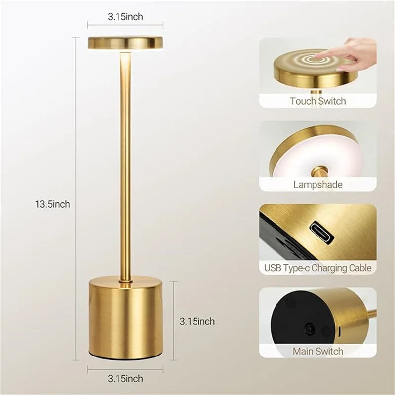 LumiÉlan – Klassieke Oplaadbare Tafellamp met Touch, Traploze Dimming en 3 Lichtkleuren