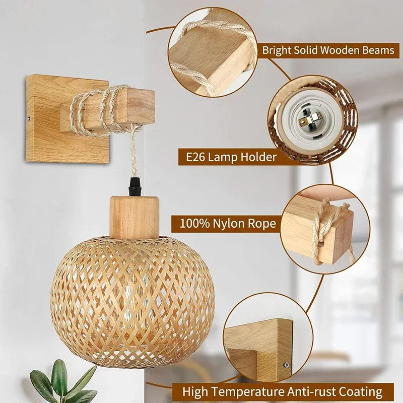 SolBambu Wandlamp – Handgeweven Bamboe Lantaarn voor Natuurlijke Moderne Interieurs - wandlampen - in de kamer