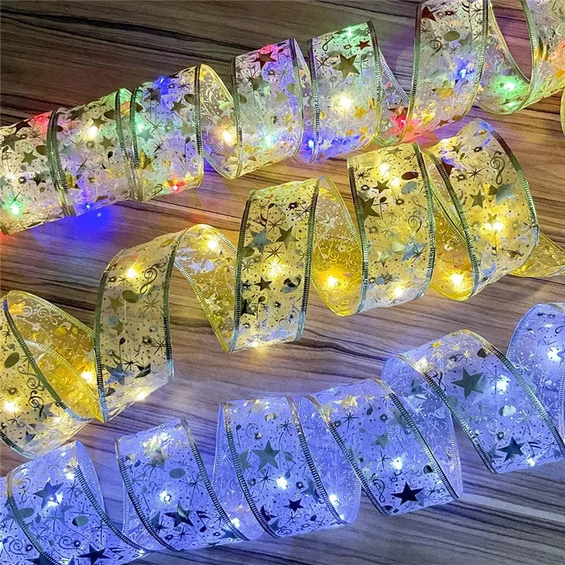 LumiRibbon Gouden Kerstlint Lichtslinger – 2M/5M/10M LED - buitenverlichting - zijaanzicht