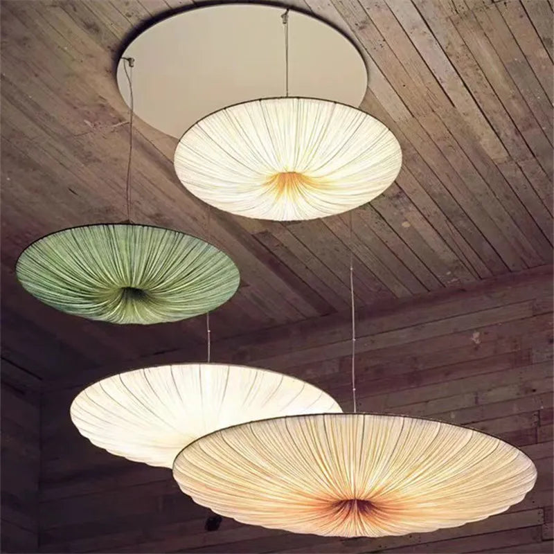 Wabi-Sabi Luxe Stoffen LED Plafondlamp – Minimalistische Rond Vliegende Schotel Hanglamp - hanglampen
