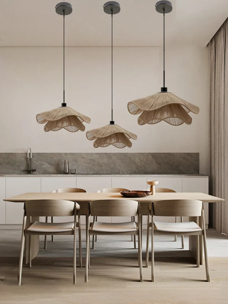 WabiRope Aura: Scandinavische Wabi Sabi Hennep Touw Hanglamp - hanglampen - gemonteerd