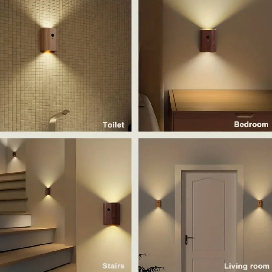 LumiHout – Houten Moderne Indoor Inductie Wandlamp - wandlamp - sfeerbeeld