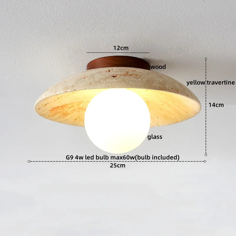 LumiSabi Travertin Natuursteen LED Plafondlamp – Moderne Wabi-Sabi Lamp - plafondlampen - close-up