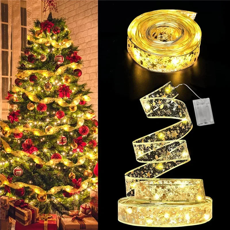 LumiRibbon Gouden Kerstlint Lichtslinger – 2M/5M/10M LED