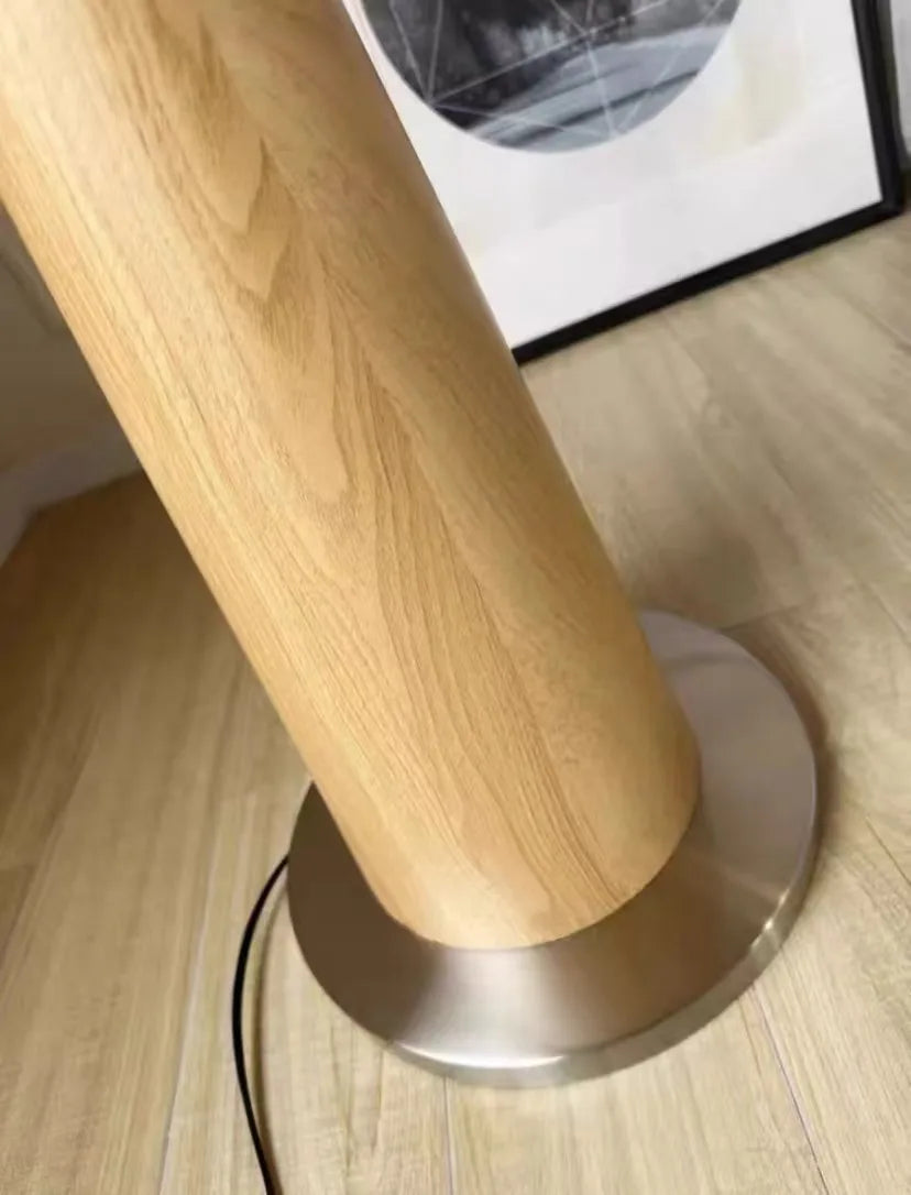 LumiArc – Luxe Houten Boogvloerlamp met Stoffen Kap - vloerlamp - materiaaldetail