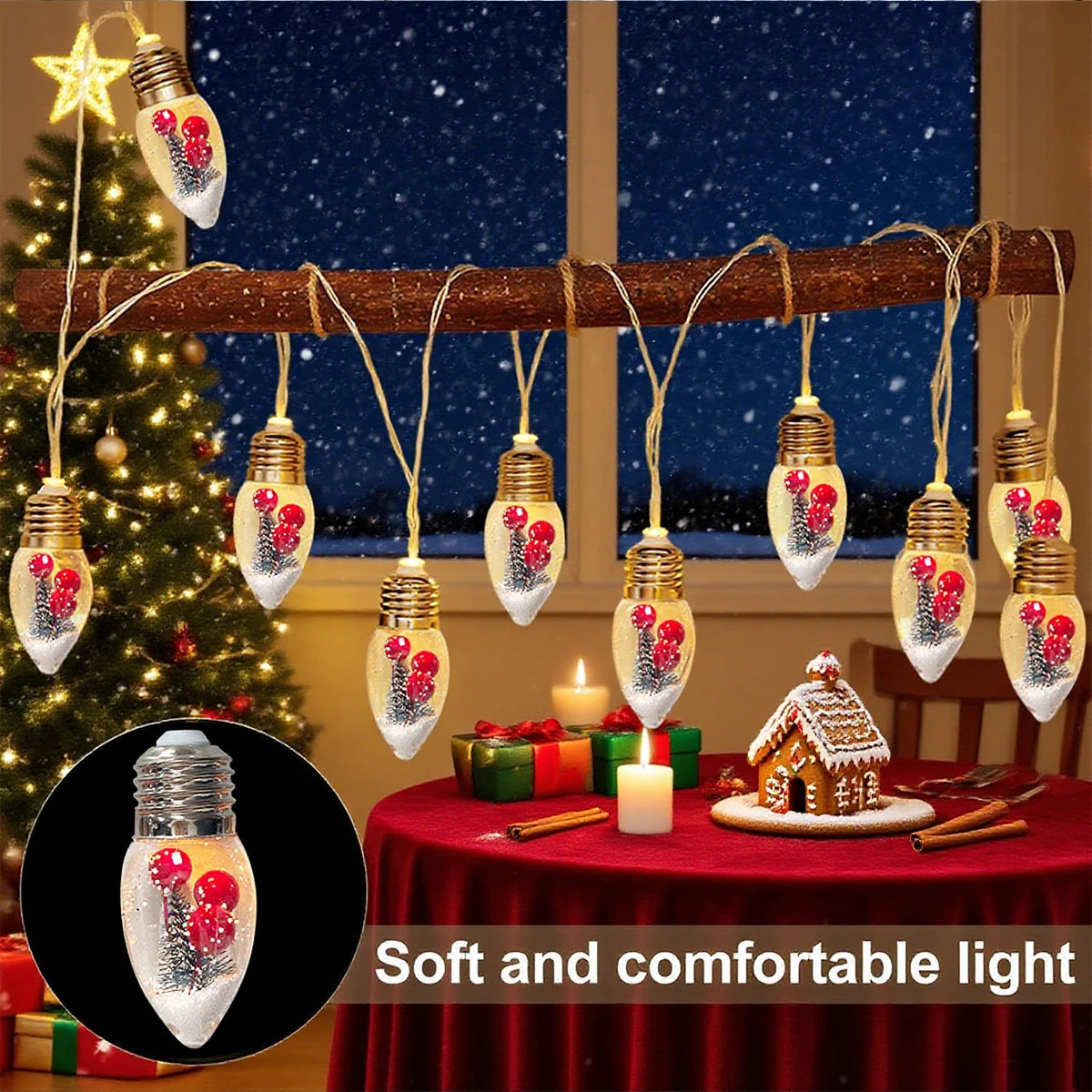 FrostGlobe LED Sneeuwbol Lichtslinger – Met Kerstboom & Rode Besjes - buitenverlichting