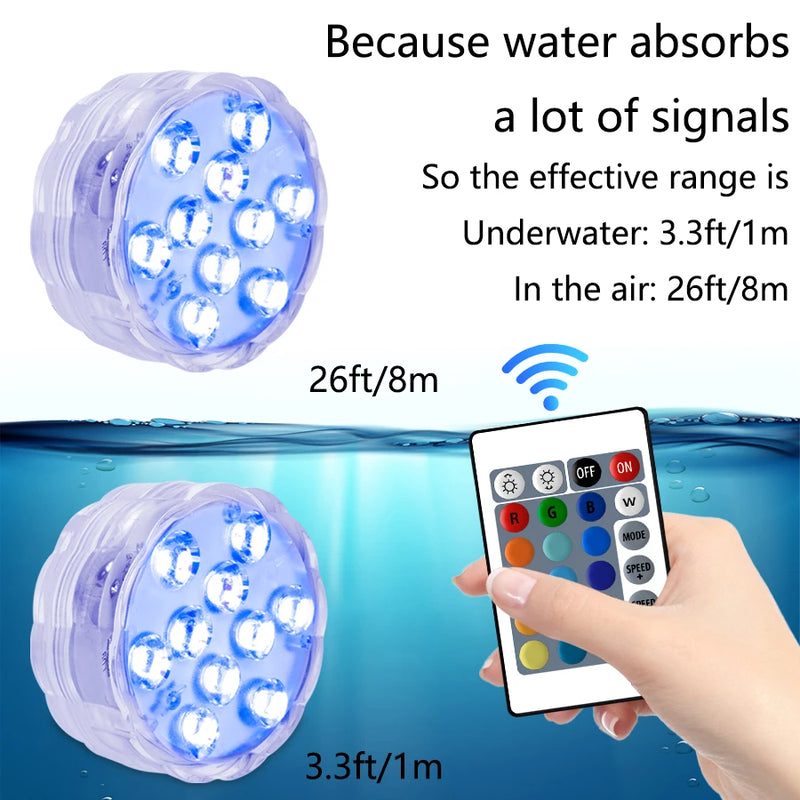 LUMISNAP 10-LED RGB Onderwaterlampen met Magnetische Bevestiging