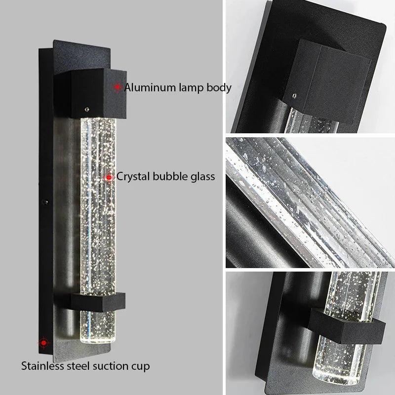 CrystalLux Buitenwandlamp – Moderne Waterdichte Wandverlichting met K9 Kristal & Anti-Roest Aluminium