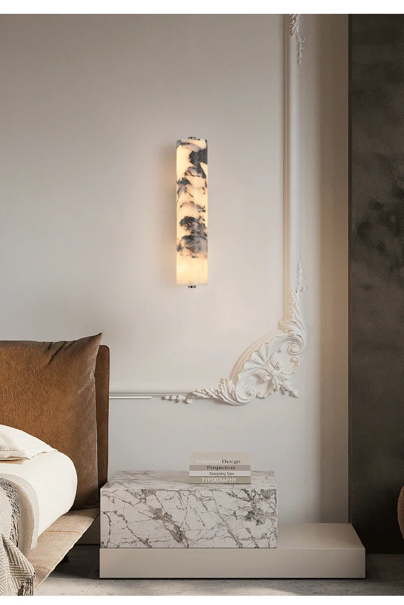 Marbella Lux Sconce – Natuurlijke Zwarte Marmeren Wandlamp in Italiaans Design voor Slaapkamer &a Woonkamer - wandlamp - zija
