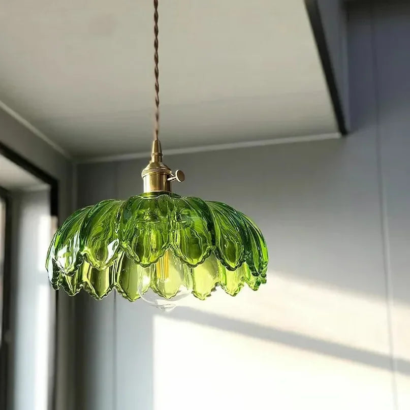 LumièrePetal Vintage Koperen Glas Hanglamp
