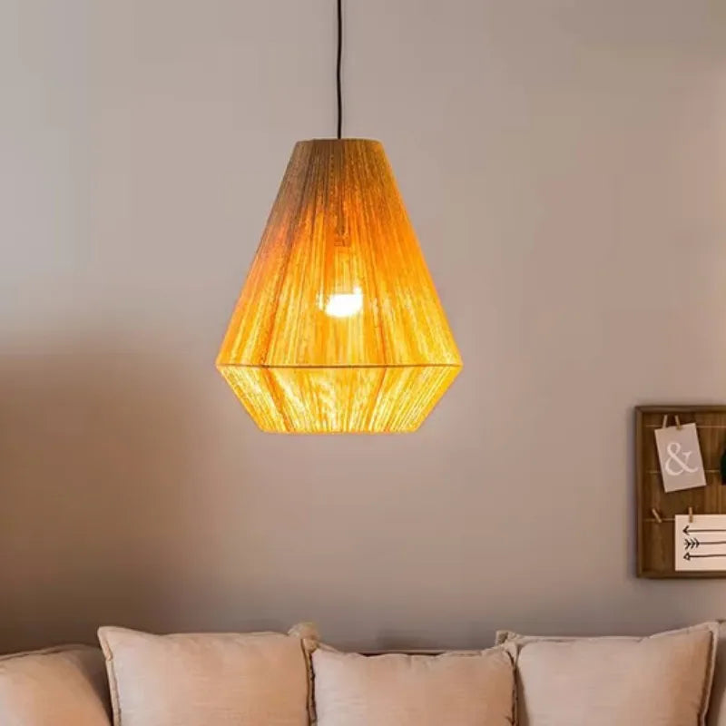 BonLumi Naturé – Retro Bonbon Hanglamp van Henneptouw en Rotan