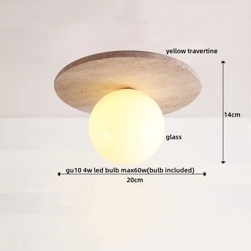LumiSabi Travertin Natuursteen LED Plafondlamp – Moderne Wabi-Sabi Lamp - plafondlampen - sfeerbeeld