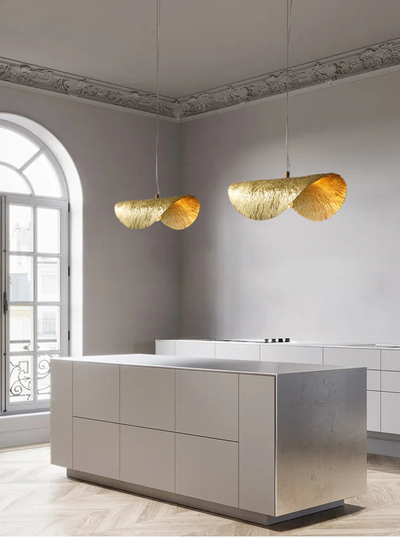 Minimalistische Koperen Hanglamp in Lotusblaad Ontwerp - hanglampen - zijaanzicht
