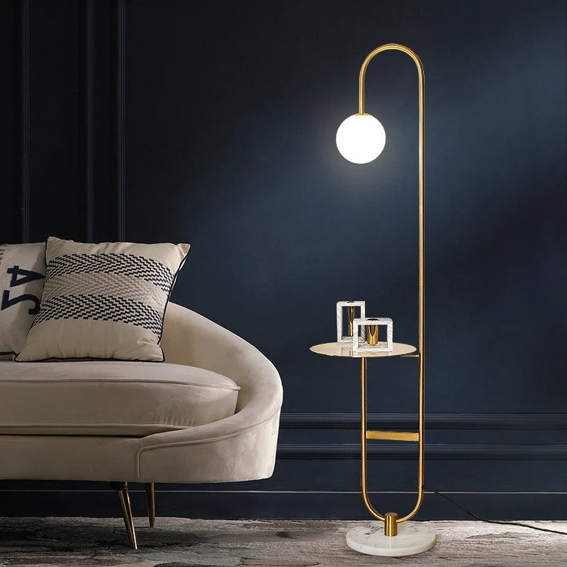 Nordic Luxe Vloerlamp met Marmeren Bijzettafel - vloerlamp