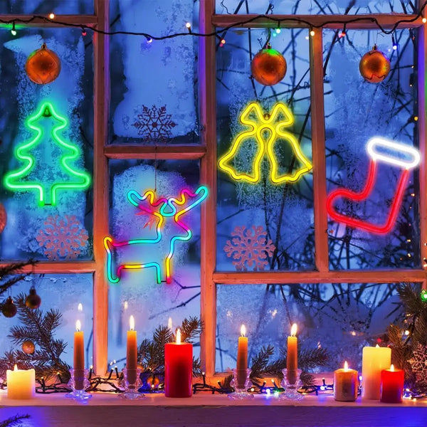Magische Kerstsfeer Neonlamp – Rendier, Kerstsok & Boom – LED