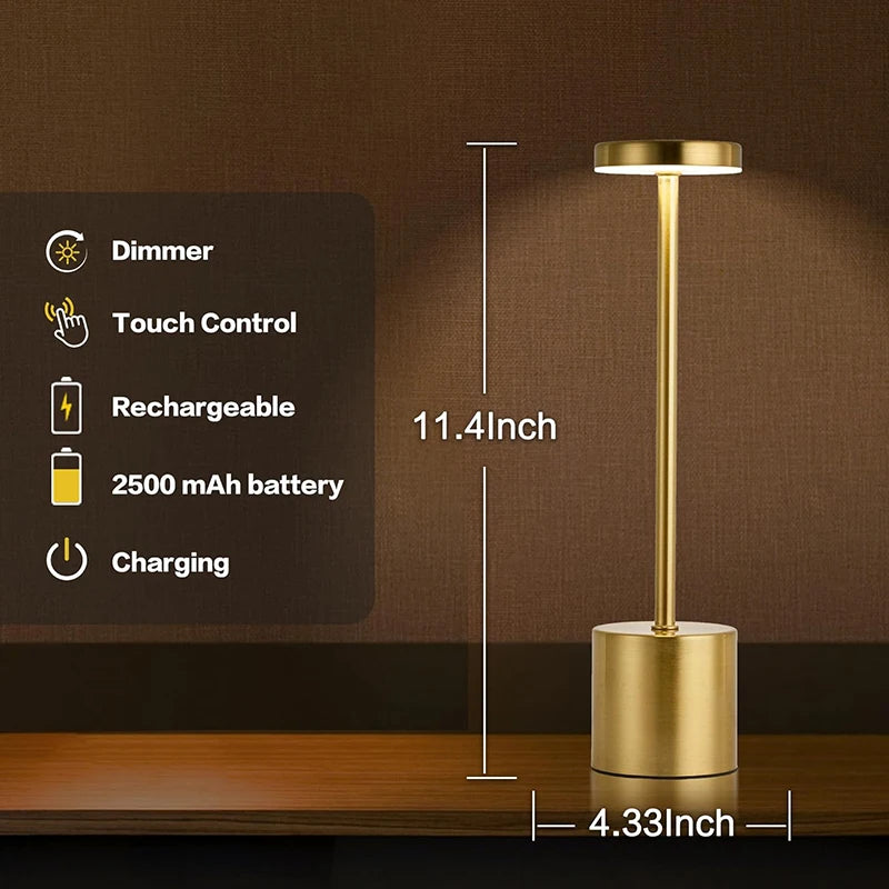LumiÉlan – Klassieke Oplaadbare Tafellamp met Touch, Traploze Dimming en 3 Lichtkleuren