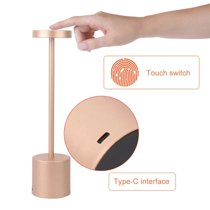 LumiÉlan – Klassieke Oplaadbare Tafellamp met Touch, Traploze Dimming en 3 Lichtkleuren