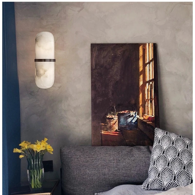 Luxe Marmeren Wandlamp – Stijlvolle Verlichting met Elegant Design - wandlamp - in de kamer