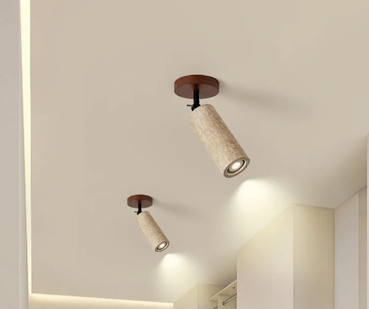 LumiSabi Travertin Natuursteen LED Plafondlamp – Moderne Wabi-Sabi Lamp - plafondlampen - gemonteerd