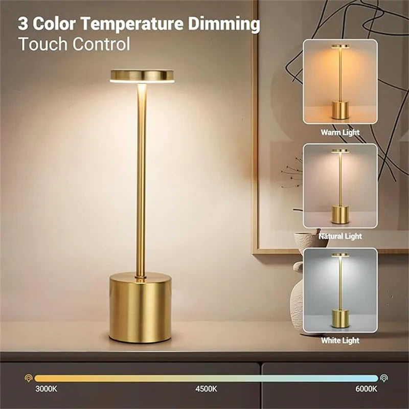 LumiÉlan – Klassieke Oplaadbare Tafellamp met Touch, Traploze Dimming en 3 Lichtkleuren