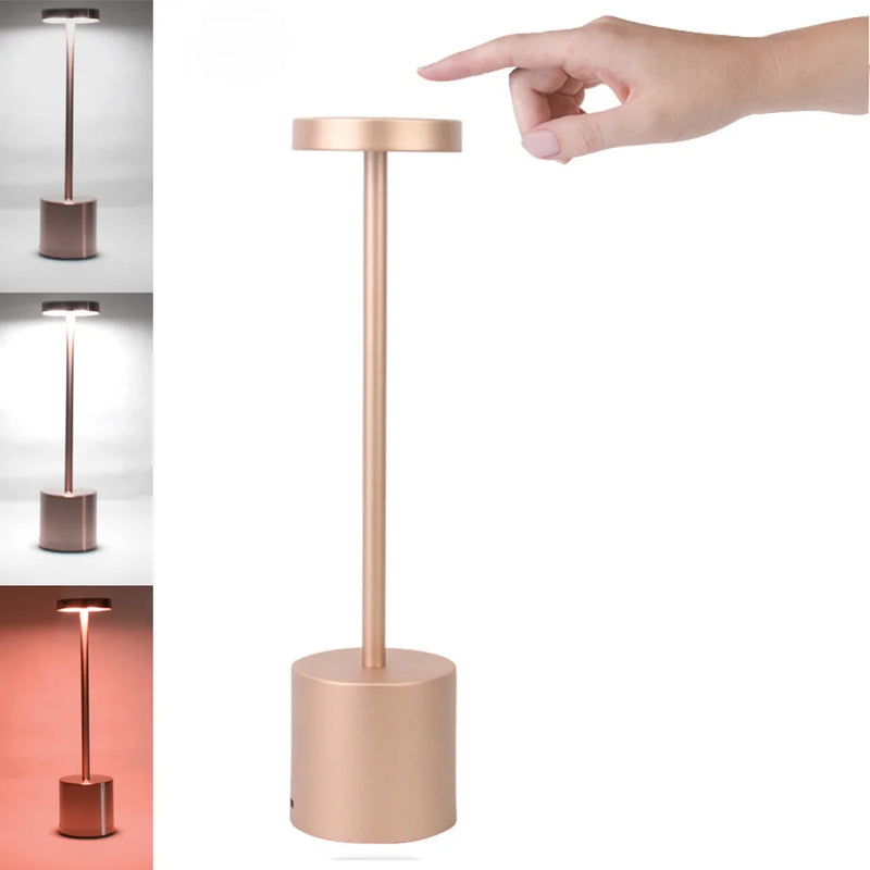 LumiÉlan – Klassieke Oplaadbare Tafellamp met Touch, Traploze Dimming en 3 Lichtkleuren