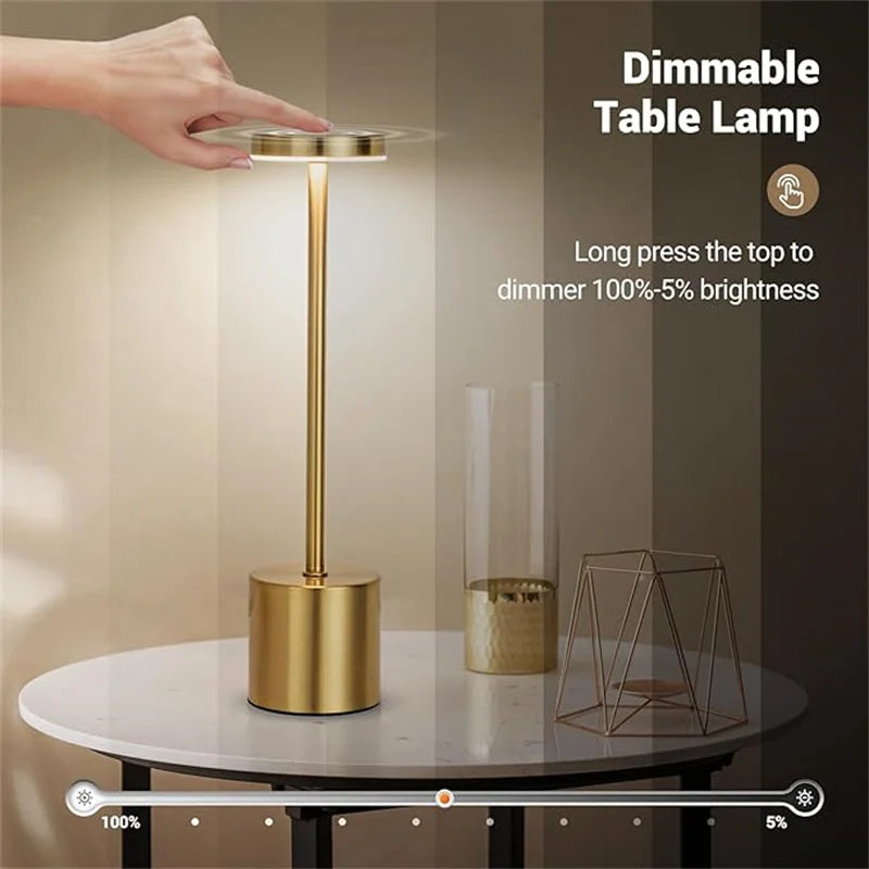 LumiÉlan – Klassieke Oplaadbare Tafellamp met Touch, Traploze Dimming en 3 Lichtkleuren