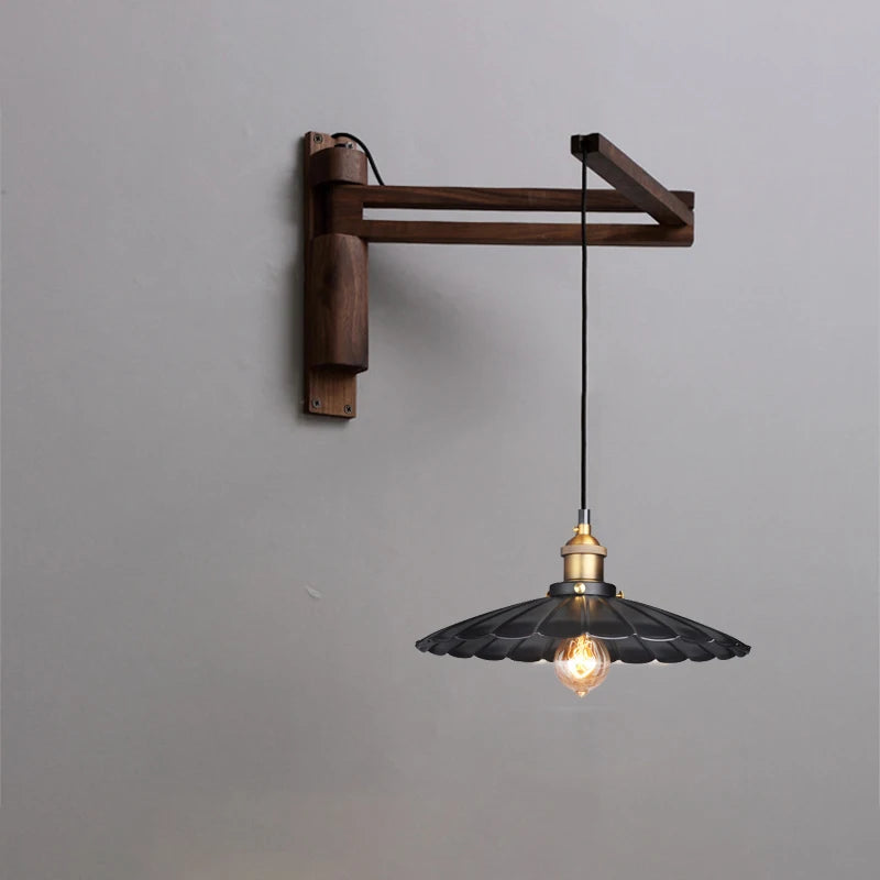 KoshiWood Japanse Wandlamp – Massief Houten Bedlamp met Uitschuifbare Arm & Retro Nordic Design - wandlampen - detail