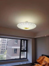 Wabi-Sabi Luxe Stoffen LED Plafondlamp – Minimalistische Rond Vliegende Schotel Hanglamp