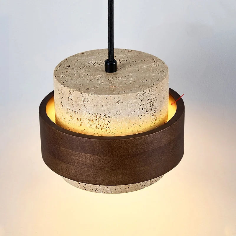 LumiTravert Wandlamp – LED Natuursteen & Hout Design met Trekschakelaar - wandlamp - zijaanzicht