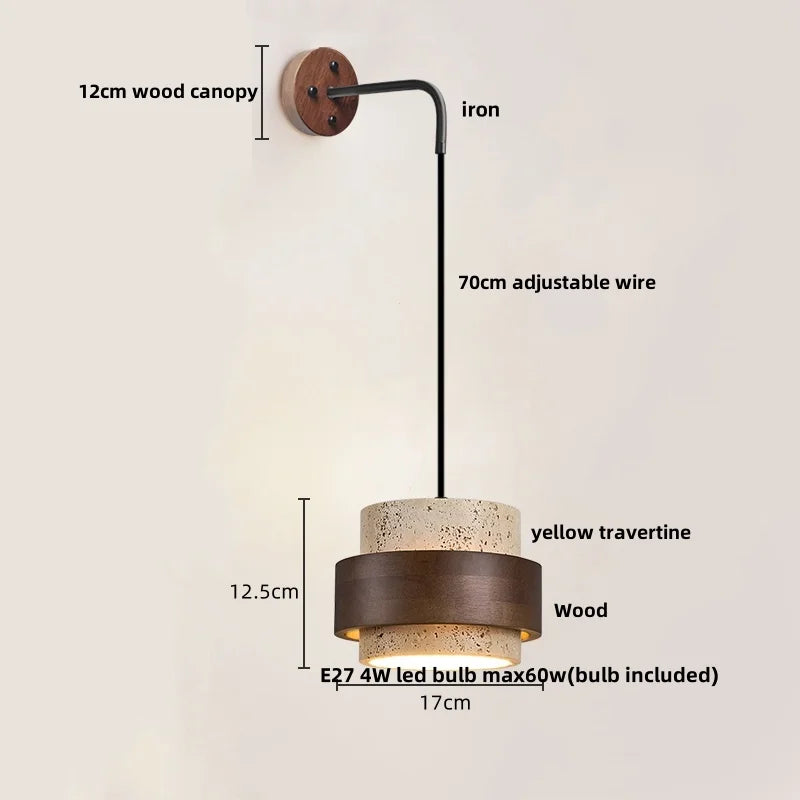 LumiTravert Wandlamp – LED Natuursteen & Hout Design met Trekschakelaar