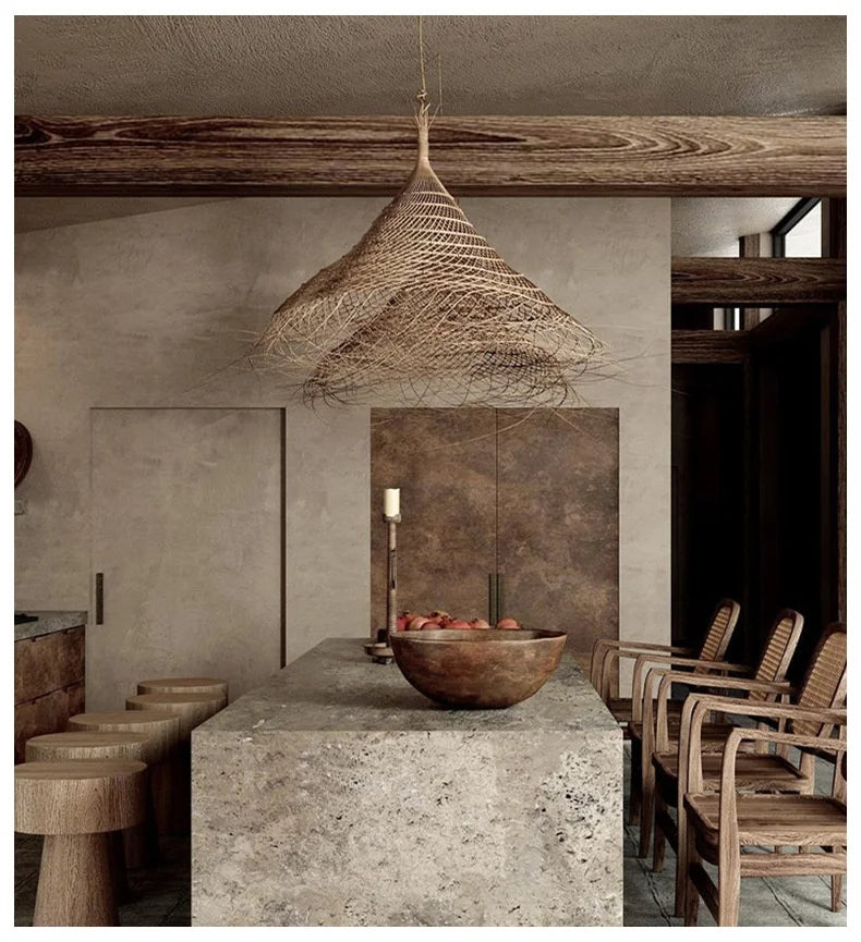 “RattanAura Wabi-Sabi Hanglamp” – Japanse LED Pendel Lamp met Ratten-Design - hanglampen - materiaaldetail
