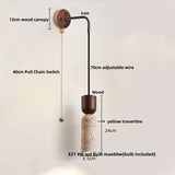 LumiTravert Wandlamp – LED Natuursteen & Hout Design met Trekschakelaar