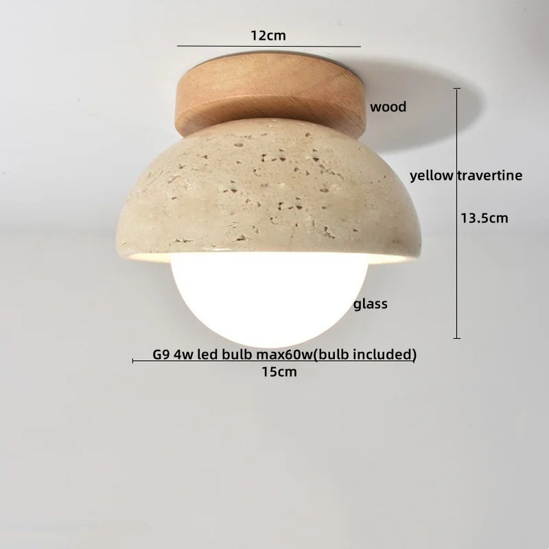 LumiSabi Travertin Natuursteen LED Plafondlamp – Moderne Wabi-Sabi Lamp - plafondlampen - verlicht