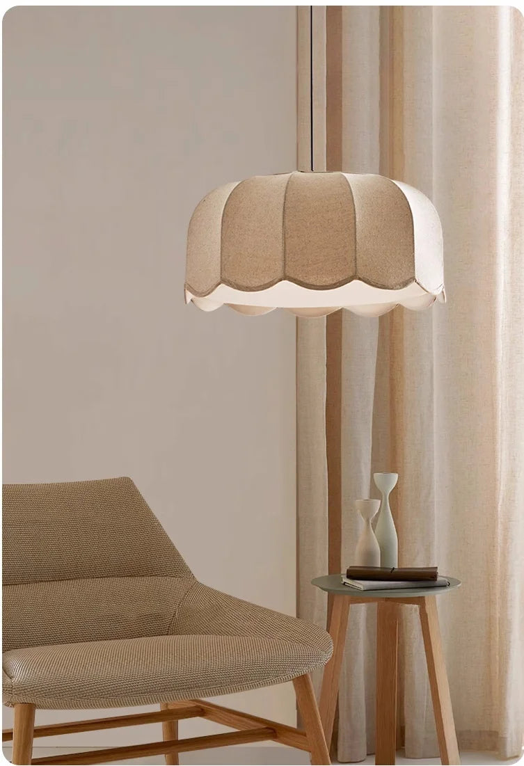 Nordic Wabi Glow – Minimalistische Wabi Sabi Linnen LED Hanglamp - hanglampen - sfeerbeeld