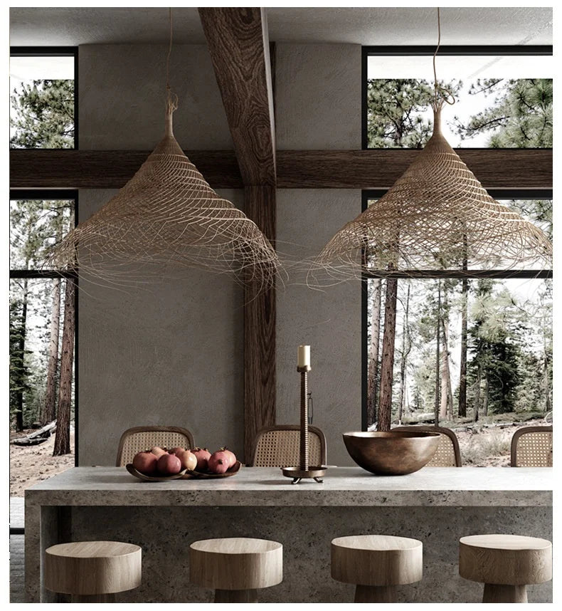 “RattanAura Wabi-Sabi Hanglamp” – Japanse LED Pendel Lamp met Ratten-Design - hanglampen - gemonteerd