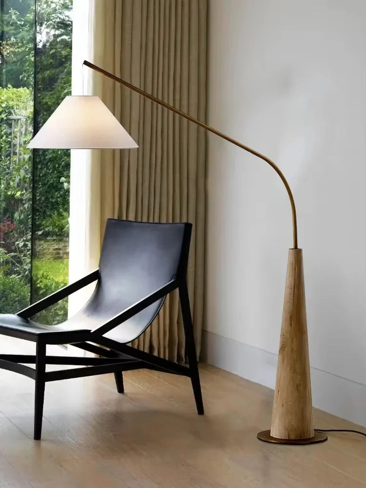 LumiArc – Luxe Houten Boogvloerlamp met Stoffen Kap - vloerlamp