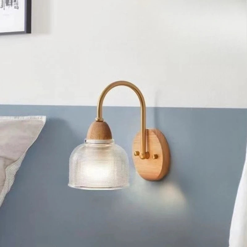 MizuGlow Japandi Wandlamp – Houten & Glazen Wandverlichting - wandlamp - sfeerbeeld