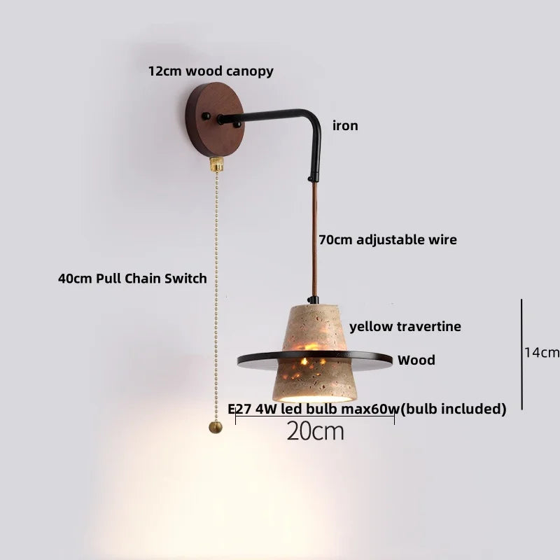 LumiTravert Wandlamp – LED Natuursteen & Hout Design met Trekschakelaar - wandlamp - in de kamer