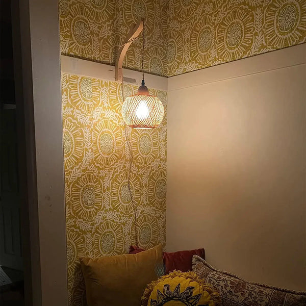 NaturLume Bamboe Wandlantaarn – Handgeweven Rotan Wandlamp met E27 Fitting