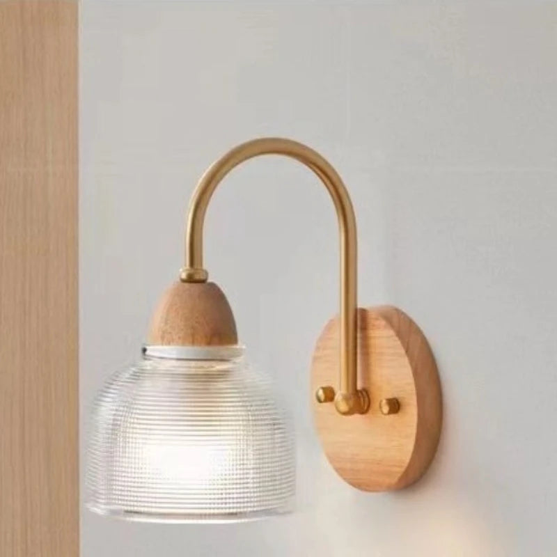 MizuGlow Japandi Wandlamp – Houten & Glazen Wandverlichting - wandlamp - in de kamer