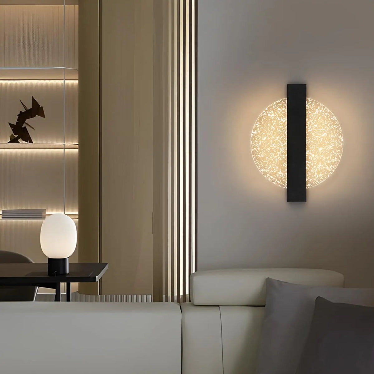 LumaLeaf Rond Wandpaneel – Moderne LED Wandlamp met Zilveren Blad & Warm Licht (3500K) - wandlamp - in de kamer