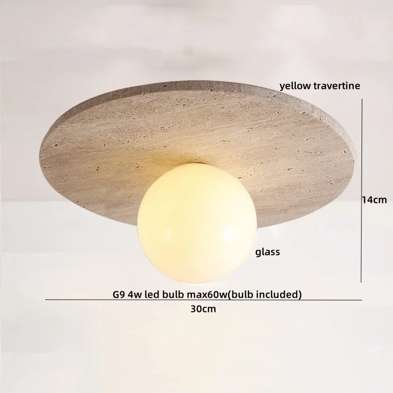 LumiSabi Travertin Natuursteen LED Plafondlamp – Moderne Wabi-Sabi Lamp - plafondlampen - detail