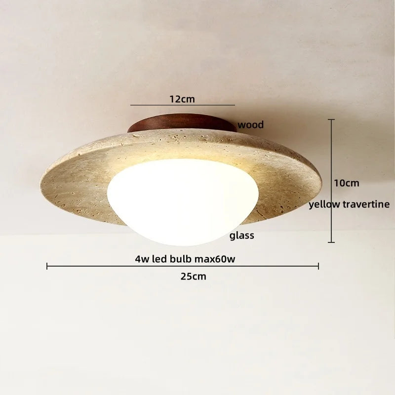 LumiSabi Travertin Natuursteen LED Plafondlamp – Moderne Wabi-Sabi Lamp - plafondlampen - materiaaldetail