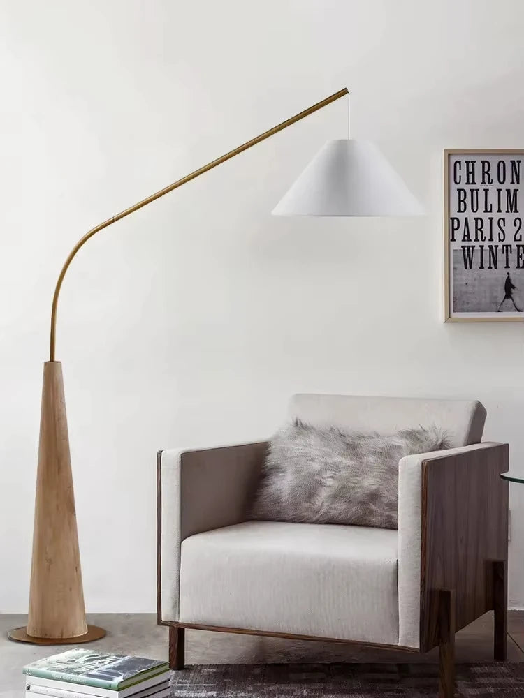 LumiArc – Luxe Houten Boogvloerlamp met Stoffen Kap - vloerlamp - detail