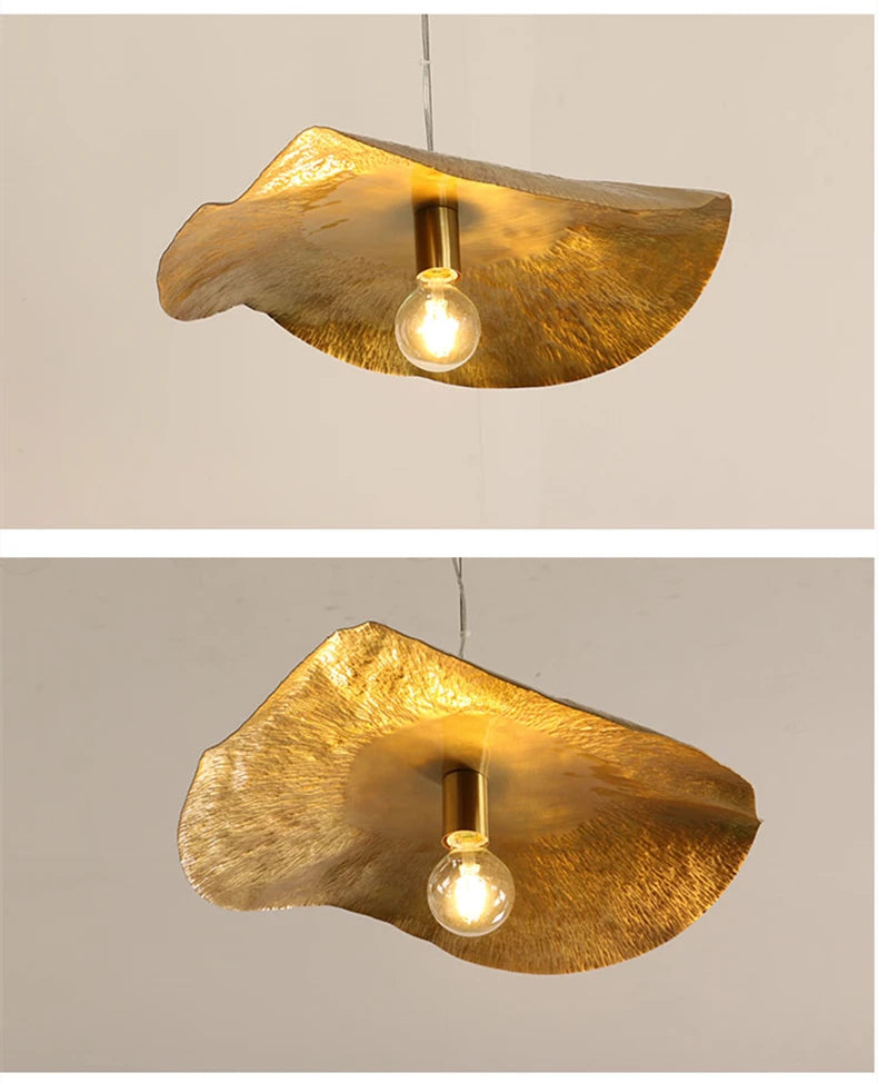 Minimalistische Koperen Hanglamp in Lotusblaad Ontwerp - hanglampen - zijaanzicht