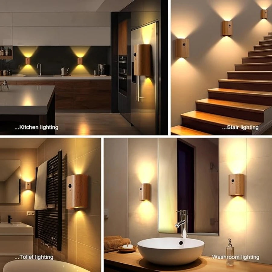 LumiHout – Houten Moderne Indoor Inductie Wandlamp - wandlamp - gemonteerd