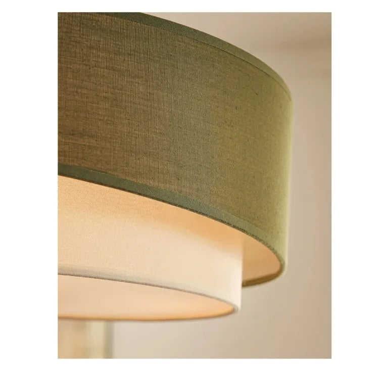 Wabi Sabi Vintage Plafondlamp – Cirkelvormige Groene/Witte Stoffen Lamp - plafondlampen - sfeerbeeld