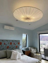 Wabi-Sabi Luxe Stoffen LED Plafondlamp – Minimalistische Rond Vliegende Schotel Hanglamp